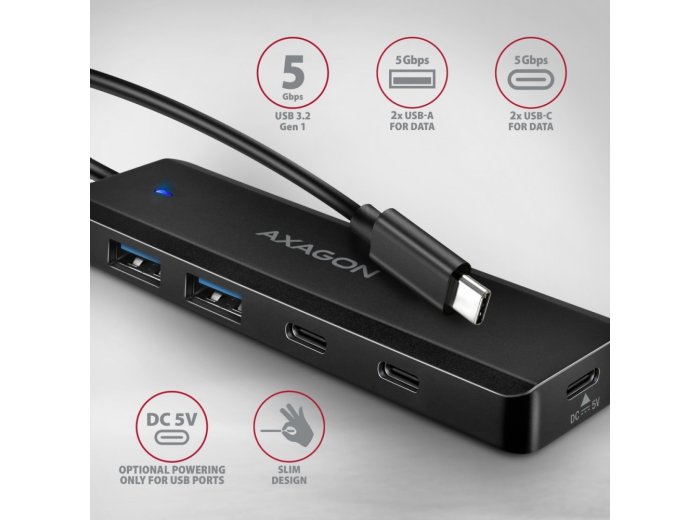 HUE-C2C HUB 4-portowy 5gbps 2x USB-A 2x USB-C , USB-C power IN, kabel Type-C 19cm