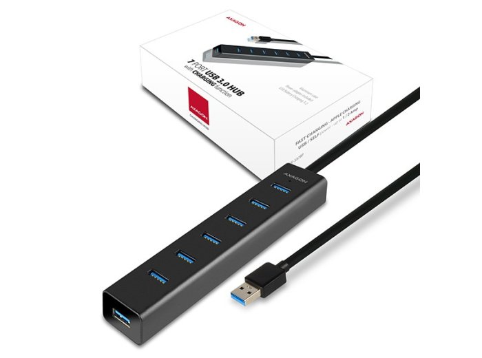 HUE-SA7BP Hub 7-portowy USB 3.2 GEN 1 aluminiowy z funkcją ładowania, zasilacz sieciowy