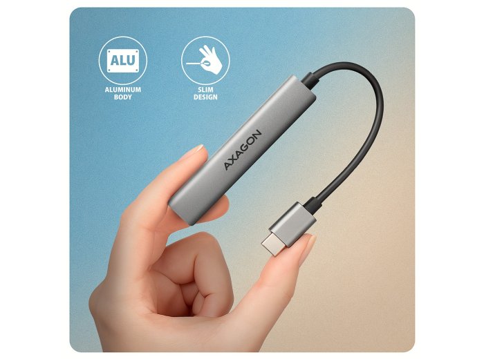 HUE-STC HUB 4-portowy 1x USB-A 5Gbps, 2x USB2.0 + 1x USB-C 2.0, 12cm kabel USB-C