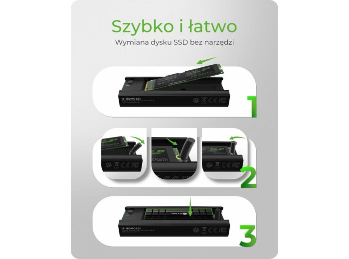 Stacja dokująca IB-180MC-C31 M.2 NVMe&SATA Docking, USB 3.2 (Gen2) Type-C, Aluminium