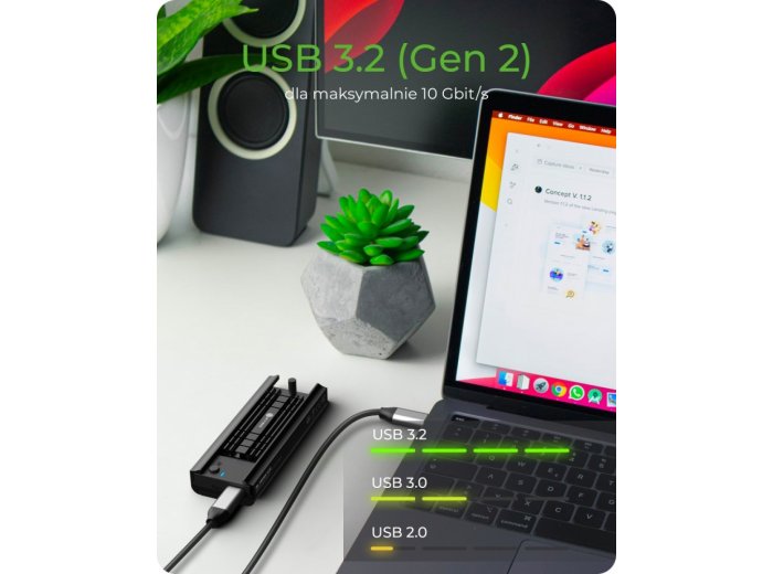 Stacja dokująca IB-180MC-C31 M.2 NVMe&SATA Docking, USB 3.2 (Gen2) Type-C, Aluminium