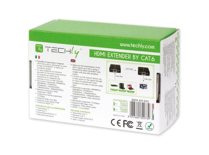 TECHLY EXTENDER HDMI HD 3D PO RJ45 DO 60M IDATA EXT-E70