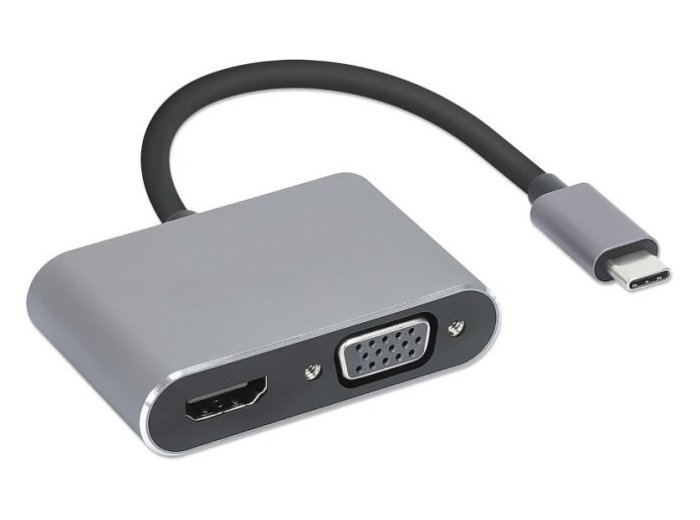 Hub USB Typ-C 4w1 USB 3.0 + PD 100W + HDMK 4k30Hz + VGA FullHD