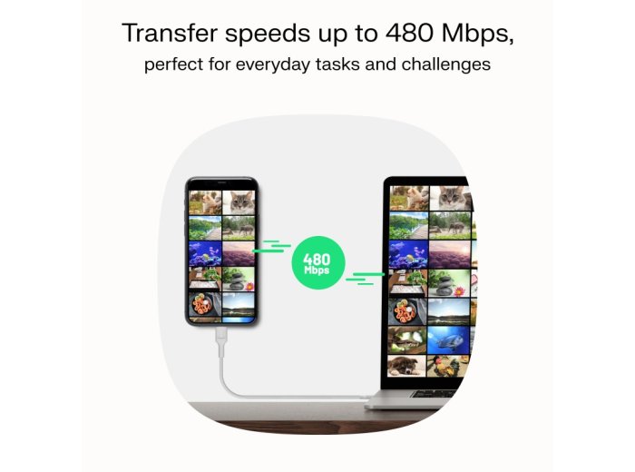 Kabel USB-C-USB-C PowerStream 100W oplot 0,3m biały