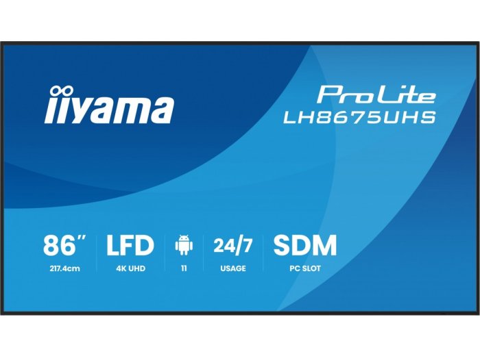 Monitor 86 cali LH8675UHS-B2AG,24/7,IPS,ANDROID.11,4K, WiFi, iiSignage2, FailOver, EShare, 24/7, full daisy chain