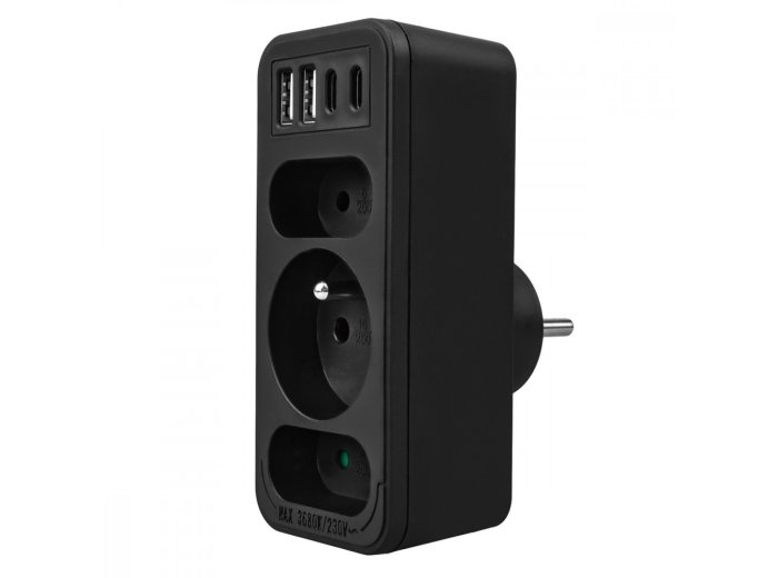 Rozdzielacz na 3 gniazdka MCE248 F/B 2xUSB-A 2xUSB-C czarny