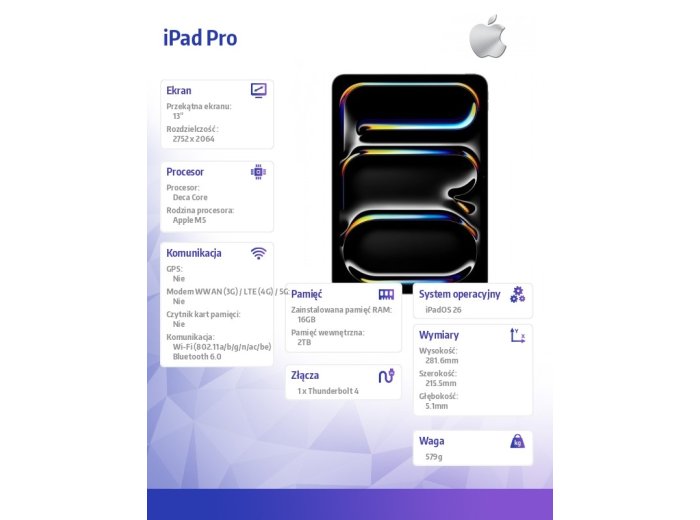 iPad Pro 13-calowy Wi-Fi 2 TB ze szkłem standardowym - Gwiezdna czerń