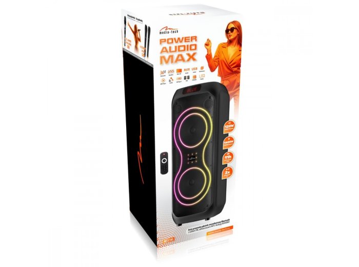 Głośnik bluetooth power audio MAX MT3185 Bluetooth 5.3+EDR/TWS/MP3/MicroSD/USB/AUX/Karaoke/USB-C/RMS 120W/PMPO 1400W