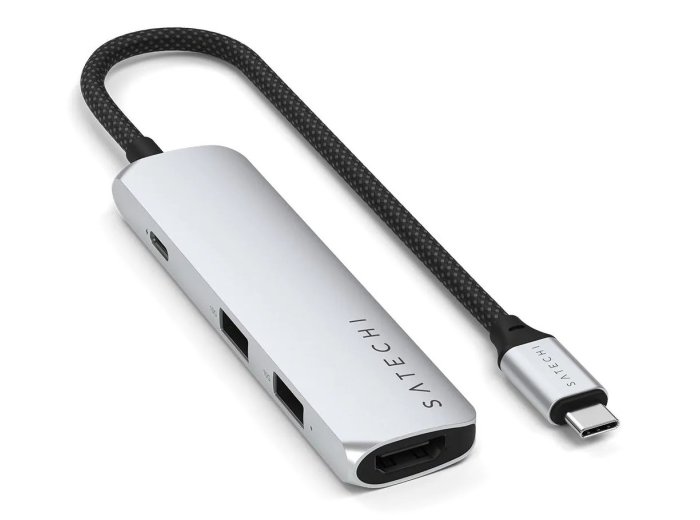 Satechi 4-w-1 USB-C Slim Multiport Adapter 4K - aluminiowy adapter do urządzeń mobilnych USB-C (USB-C, 4K HDMI, 2x USB-A) (silver)