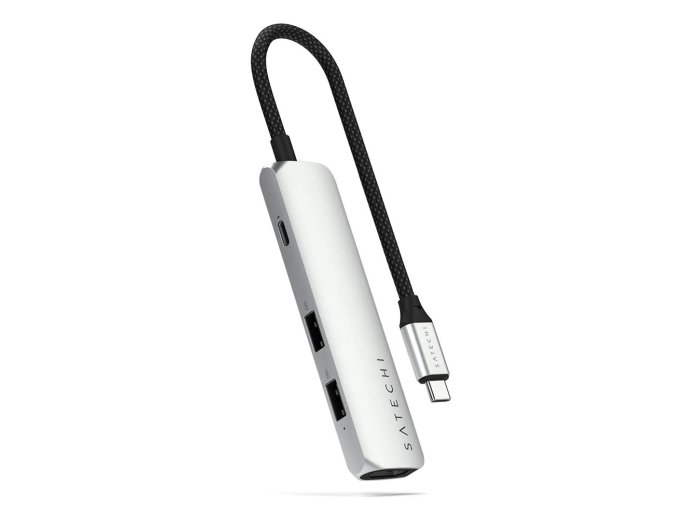 Satechi 4-w-1 USB-C Slim Multiport Adapter 4K - aluminiowy adapter do urządzeń mobilnych USB-C (USB-C, 4K HDMI, 2x USB-A) (silver)