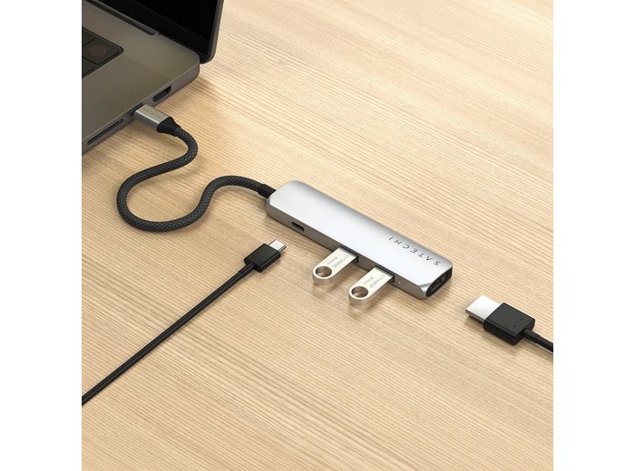 Satechi 4-w-1 USB-C Slim Multiport Adapter 4K - aluminiowy adapter do urządzeń mobilnych USB-C (USB-C, 4K HDMI, 2x USB-A) (silver)
