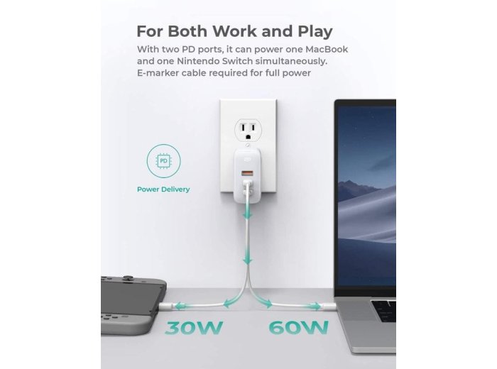 PA-B6S White Omnia Mix GaN ładowarka sieciowa 3xUSB (2xUSB C+1xUSB A) 90W