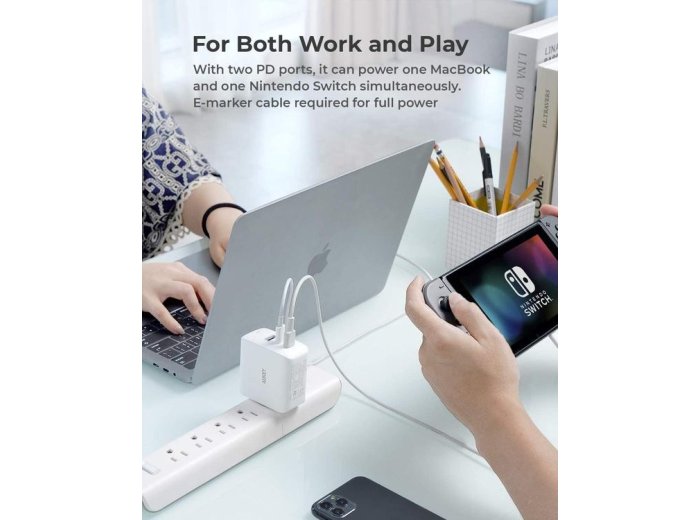 PA-B6S White Omnia Mix GaN ładowarka sieciowa 3xUSB (2xUSB C+1xUSB A) 90W