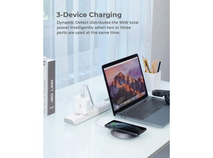 PA-B6S White Omnia Mix GaN ładowarka sieciowa 3xUSB (2xUSB C+1xUSB A) 90W