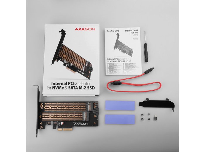 PCEM2-D Adapter wewnętrzny PCIe x4, 1x M.2 NVMe M-key + 1x SATA B-key slot, SP & LP
