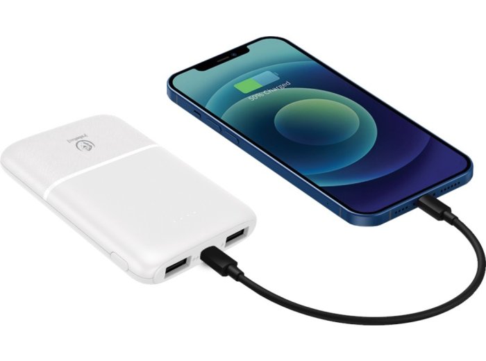 Powerbank P5 (5 000mAh 10W), moc wyjściowa 10W zapewnia szybkie i stabilne ładowanie kompatybilnych urządzeń, jednoczesne ładowanie 3 urządzeń