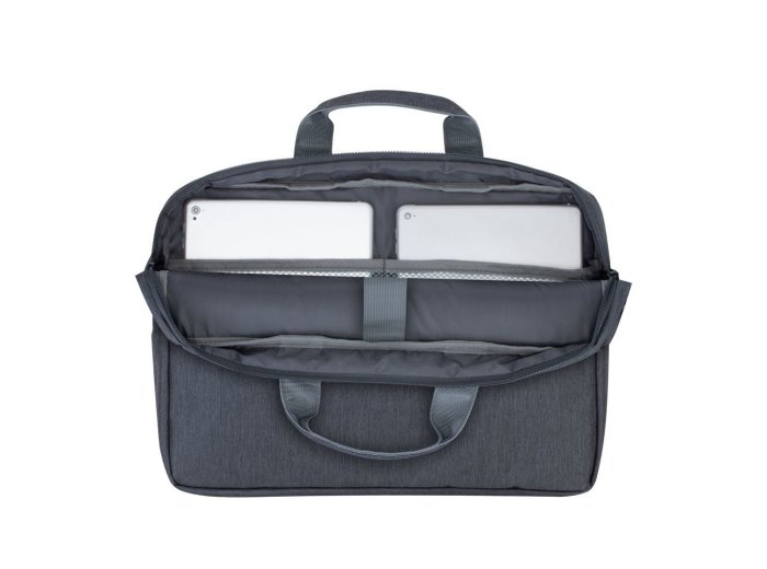 RIVACASE TORBA NA LAPTOP 15,6" PRATER, CIEMNOSZARA, ANTYKRADZIEŻOWA, MATERIAŁ WODOODPORNY, KIESZENIE NA TABLET, SMARTFON, AKC