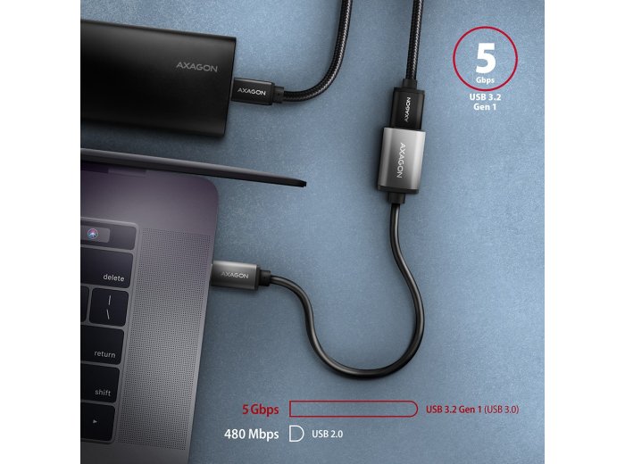 RUCM-AFAC Kabel adapter USB 3.2 Gen 1 Type-C samiec -> Type-A żeńska, 0,2m, 3A, ALU