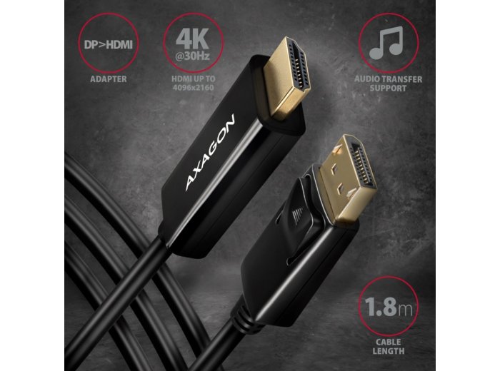 RVD-HI14C2 Adapter aktywny DisplayPort -> HDMI 1.4, 4K/30Hz, kabel 1,8m