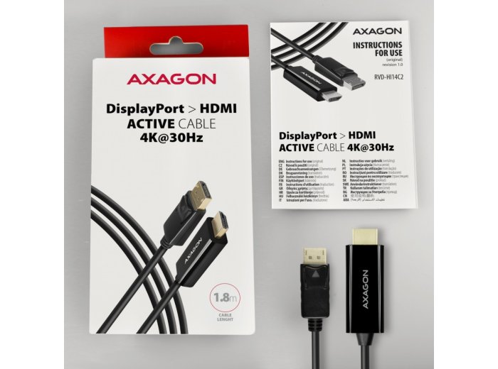 RVD-HI14C2 Adapter aktywny DisplayPort -> HDMI 1.4, 4K/30Hz, kabel 1,8m