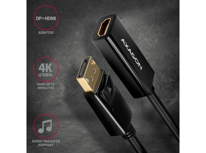 RVD-HI14N Adapter aktywny DisplayPort -> HDMI 1.4, 4K/30Hz, kabel 18cm