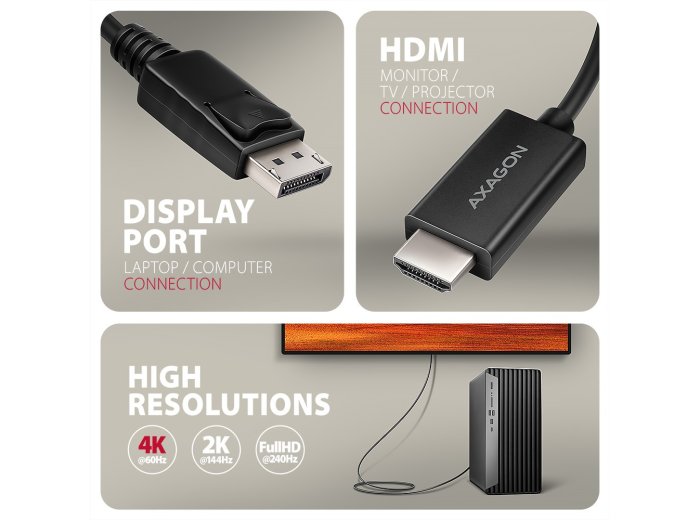 RVD-HI20C2 Adapter aktywny DisplayPort -> HDMI 1.4, 4K/60Hz, kabel 1,8m