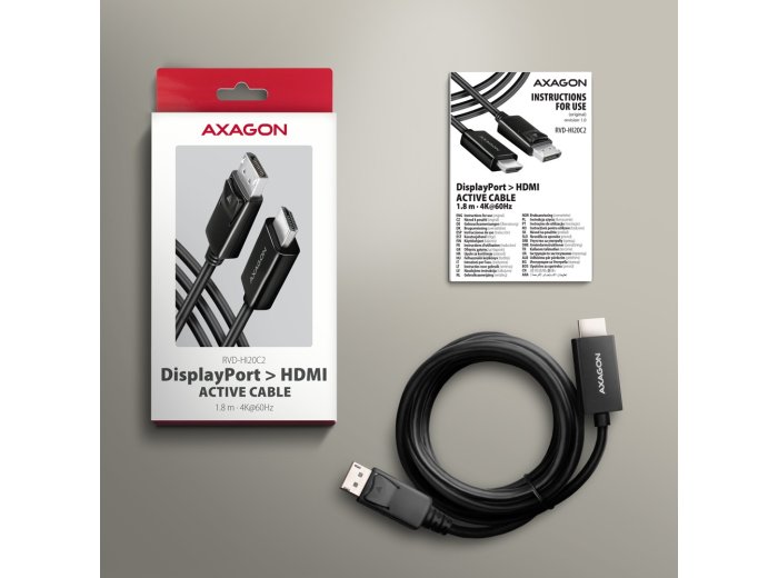 RVD-HI20C2 Adapter aktywny DisplayPort -> HDMI 1.4, 4K/60Hz, kabel 1,8m