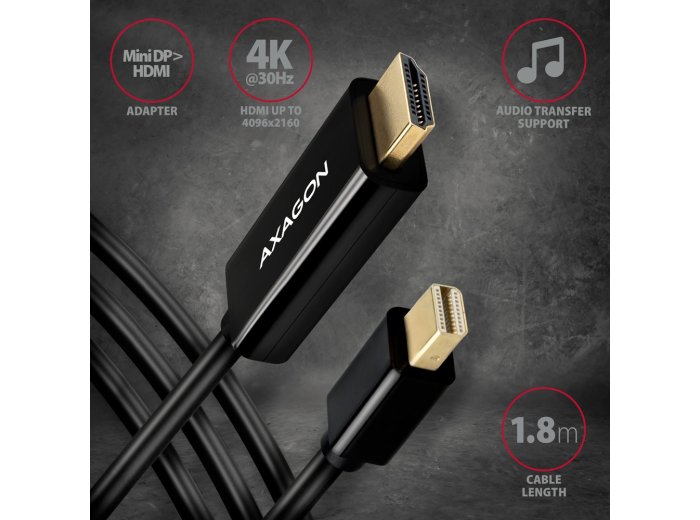 RVDM-HI14C2 Konwerter/kabel aktywny Mini DP > HDMI 1.4 kabel 1.8m 4K/30Hz