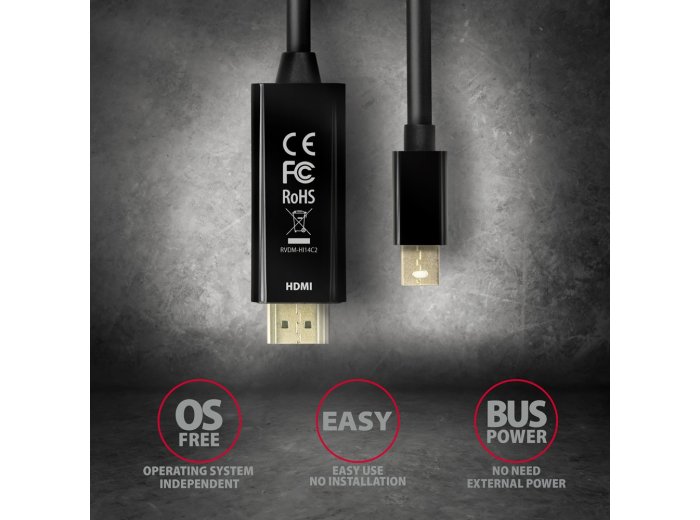RVDM-HI14C2 Konwerter/kabel aktywny Mini DP > HDMI 1.4 kabel 1.8m 4K/30Hz