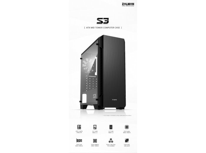 Obudowa S3 TG ATX Mid Tower PC Case TG fan x3