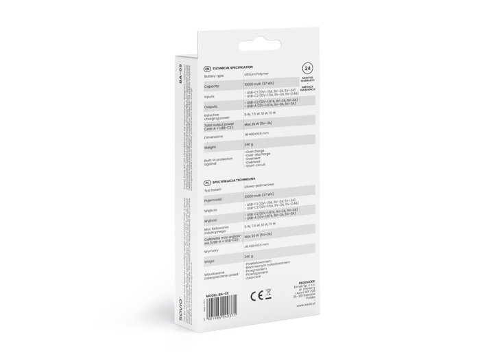 Powerbank bezprzewodowy 10000 mAh, BA-09