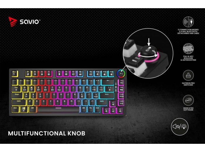 Klawiatura mechaniczna bezprzewodowa PHENIX, Gateron Yellow Pro, Pudding