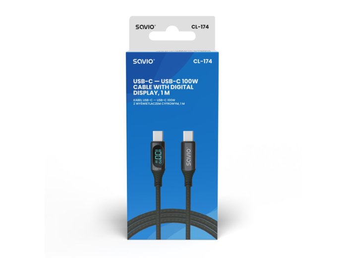 Kabel USB - USB C z wyświetlaczem, 100W, CL-174