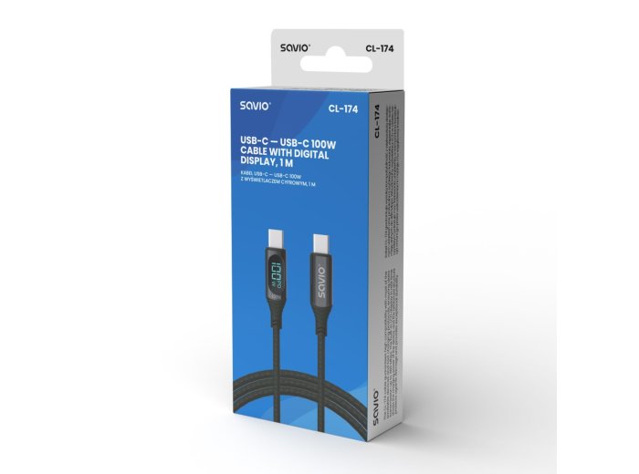 Kabel USB - USB C z wyświetlaczem, 100W, CL-174