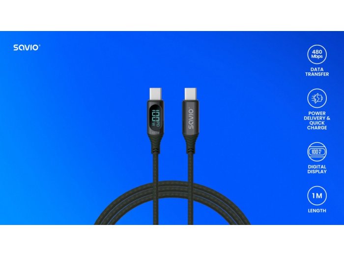 Kabel USB - USB C z wyświetlaczem, 100W, CL-174