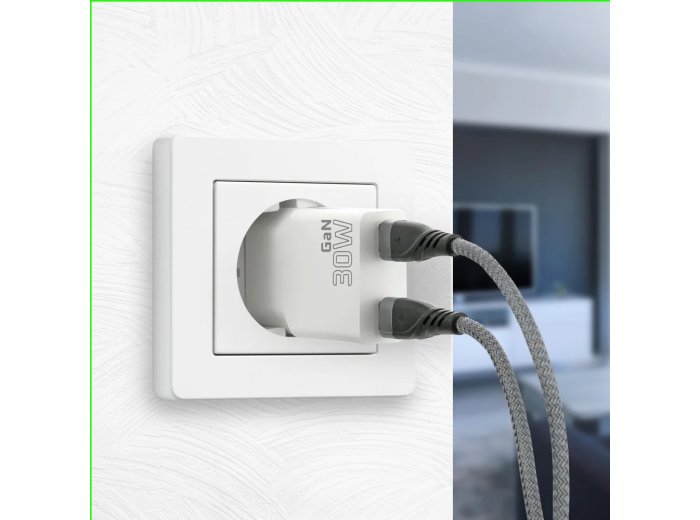 Ładowarka sieciowa SUPER SLIM QC 4+ 30W 2XUSB-C biała SC-385Q
