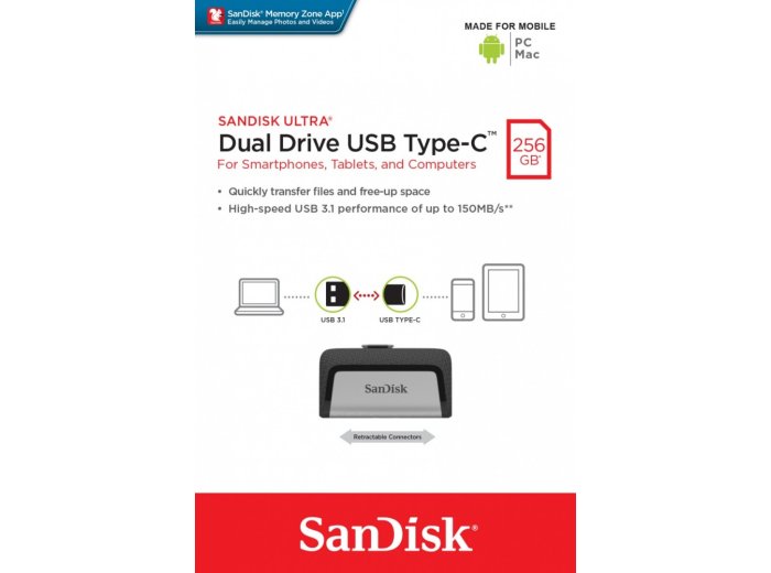 Pendrive Ultra Dual Drive 256GB USB 3.1 Type-C 150MB/s