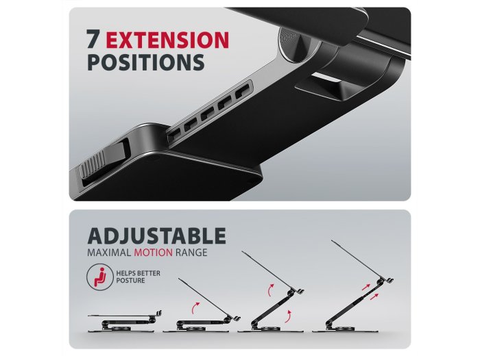 STND-LRB Podstawka pod laptopa 10"-17,3", aluminiowa, obrotowa 360°, regulowana wysokość do 260 mm, składana, obciążenie do 5 kg, czarna