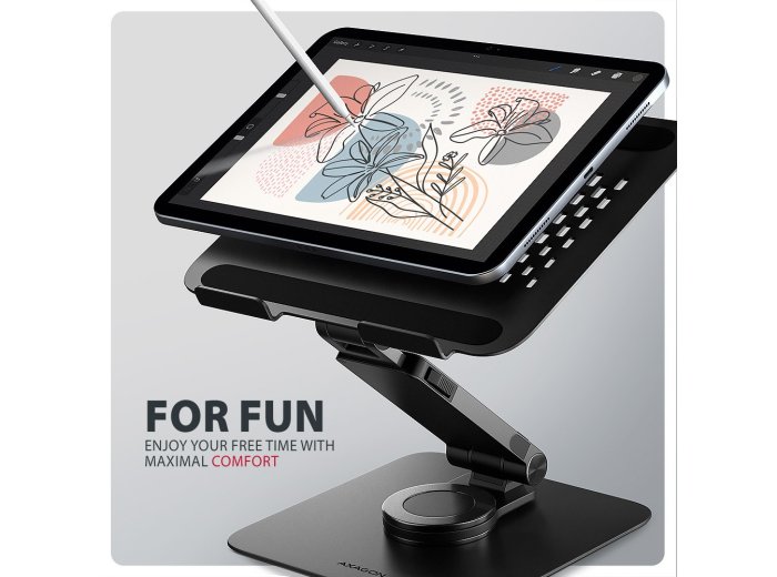 STND-LRB Podstawka pod laptopa 10"-17,3", aluminiowa, obrotowa 360°, regulowana wysokość do 260 mm, składana, obciążenie do 5 kg, czarna
