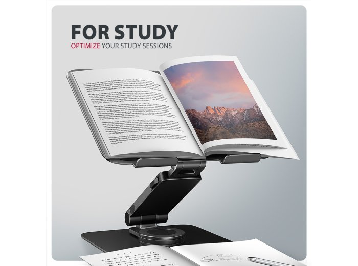 STND-LRB Podstawka pod laptopa 10"-17,3", aluminiowa, obrotowa 360°, regulowana wysokość do 260 mm, składana, obciążenie do 5 kg, czarna