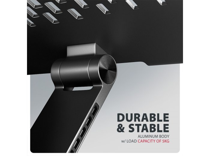 STND-LRB Podstawka pod laptopa 10"-17,3", aluminiowa, obrotowa 360°, regulowana wysokość do 260 mm, składana, obciążenie do 5 kg, czarna