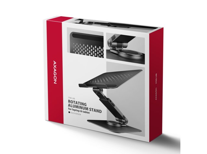 STND-LRB Podstawka pod laptopa 10"-17,3", aluminiowa, obrotowa 360°, regulowana wysokość do 260 mm, składana, obciążenie do 5 kg, czarna