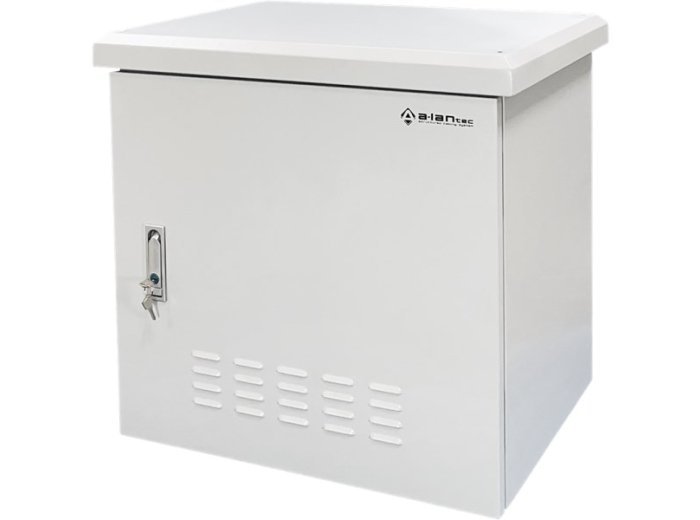 Zewnętrzna szafka rack IP55, wisząca 19" 9U 600x450, 4 belki nośne, 4 przepusty kablowe, kolor szary ALANTEC