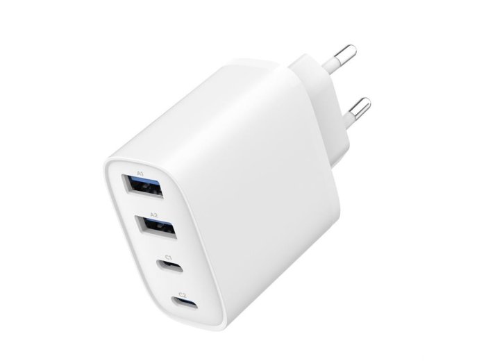 Ładowarka uniwersalna GaN 40W LCD 3xUSB-C 1xUSB-A biała