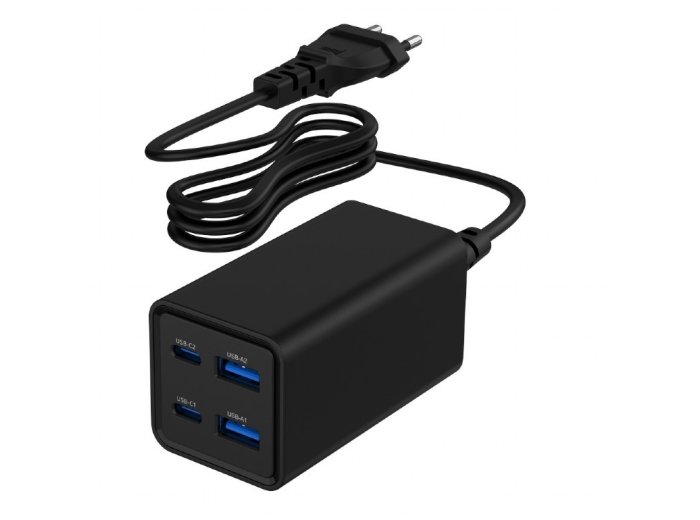 Ładowarka uniwersalna 65W GaN 2xUSB-A 2xUSB-C szybkie ładowanie czarna