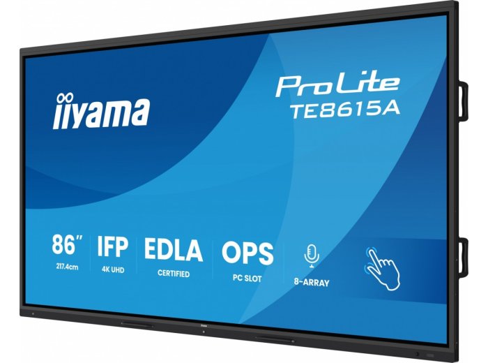 Monitor interaktywny 86 cali TE8615A-B2AG IPS,4K,40pkt,550cd,DeepContrast-IR+, HDMI x2,DP,USB-C, 2 x 20W, OPS Slot x1, 5xUSB, 2xRJ45,8-Array,EDLA,