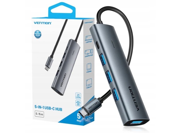 Hub 5w1 USB-C 3.0 Vention 0.15m