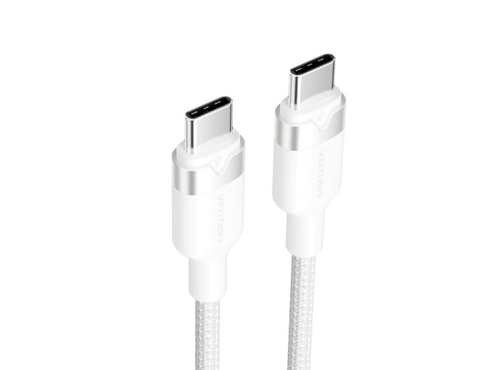 Kabel USB-C do USB-C Vention w oplocie 3A 480Mbps 60W PD 2m biały