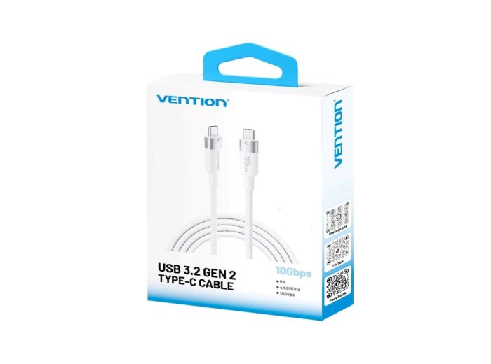 Kabel USB-C do USB-C Vention USB 3.2 5A 10Gbps 1m biały