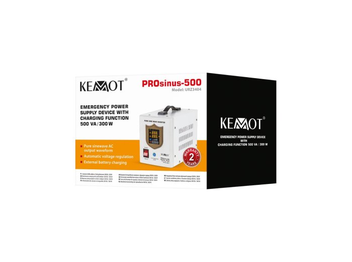 Zasilacz awaryjny KEMOT PROsinus-500 przetwornica z czystym przebiegiem sinusoidalnym i funkcją ładowania 12V 230V 500VA/300W